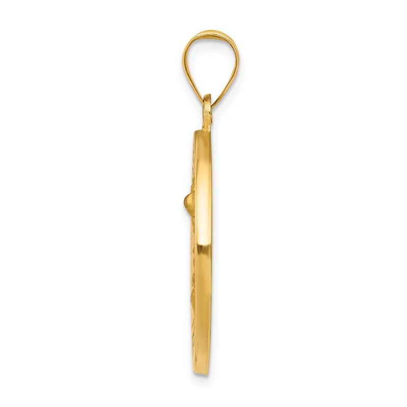 14k Polished and Satin Hollow St. Michael Medal Round Pendant