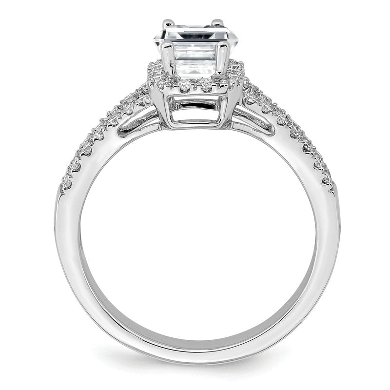 14K White Gold 3/8 carat Lab Grown Diamond VS+ F+ Semi-Mount Emerald Halo Engagement Ring