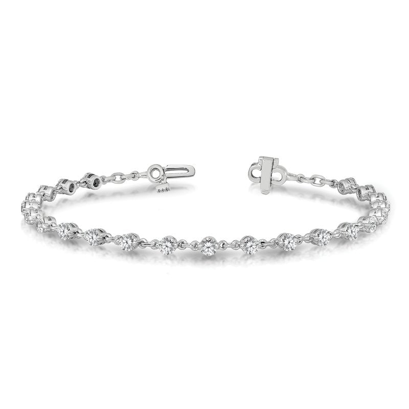 14k White Gold Complete 2.25 carat Round A Diamond 2-prong 7 inch Tennis Bracelet