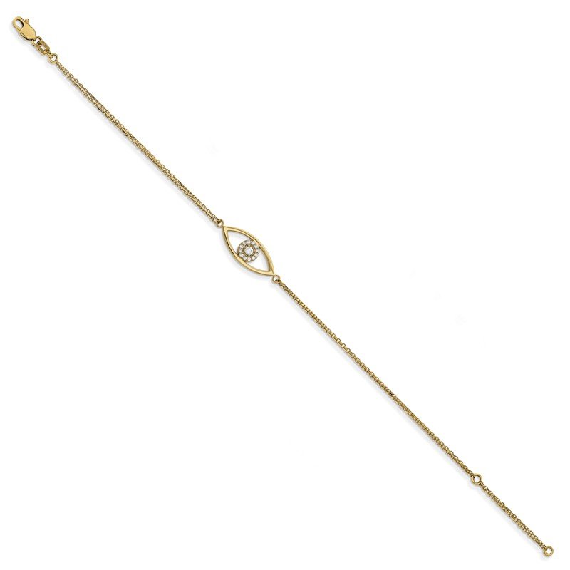 14k Complete A Diamond Evil Eye 2-Strand 7 inch Bracelet with 1 inch Extender