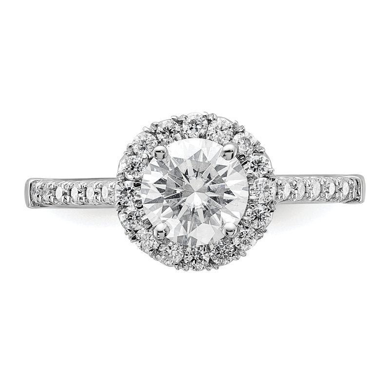 14K White Gold 1/4 carat Lab Grown Diamond VS+ F+ Semi-Mount Round Halo Engagement Ring