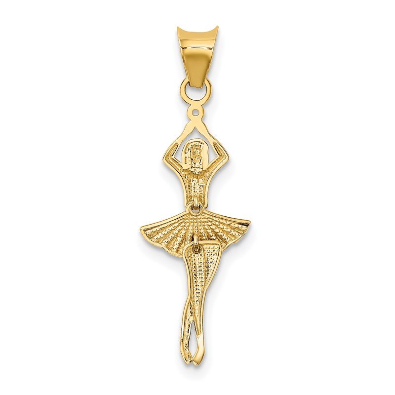 14K and White Rhodium Polished Dancer with Moveable Skirt and Legs Pendant