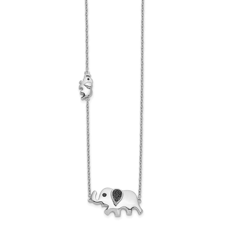 14k White Gold 1/20 carat Black Diamond Elephant 18 inch Necklace