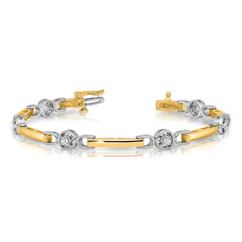 14k Two-tone Complete 1/2 carat Round AAA Diamond Bar 7 inch Tennis Bracelet