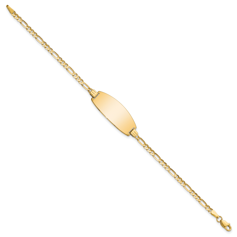 14k Polished Solid Chain/Solid Plate Figaro Link Oval 24x10.5mm Plate 7 inch ID Bracelet