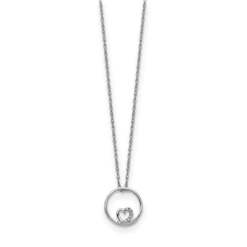 14k White Gold .02 carat Diamond Heart in Circle 18 inch Necklace