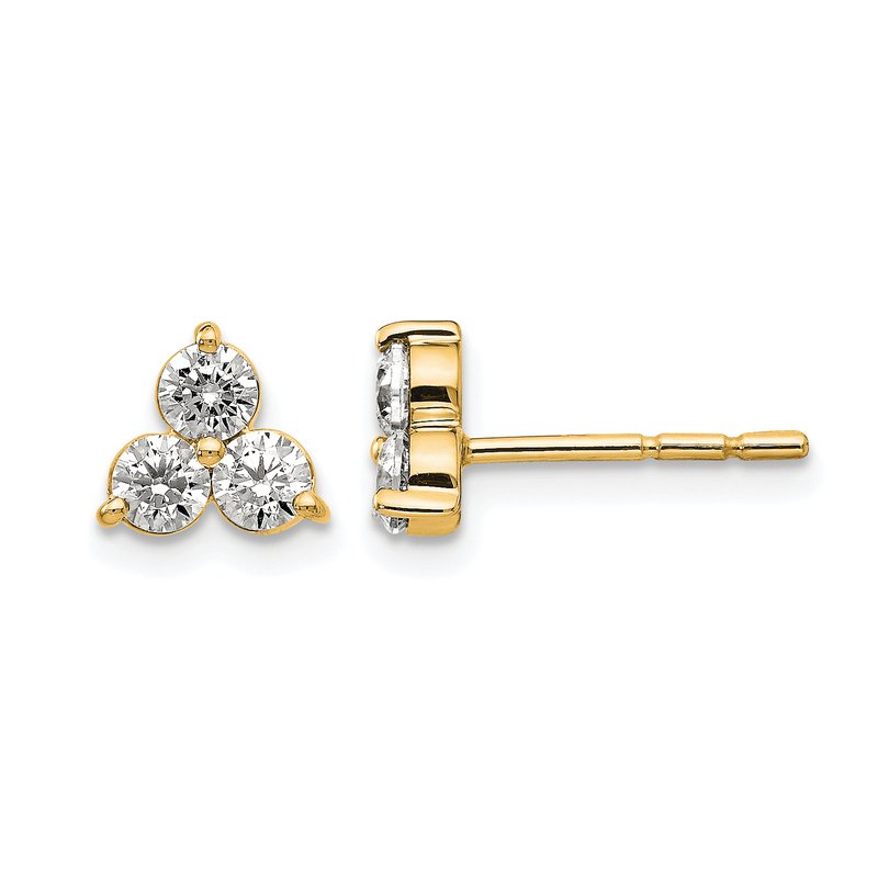 14K White Gold 1/2 carat Lab Grown Diamond VS+ F+ Complete Three Stone Post Stud Earrings