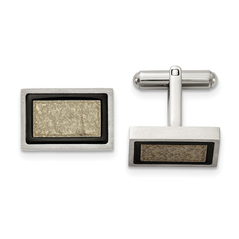 Stainless Steel Brushed and Textured Black and Yellow IP-plated Cufflinks