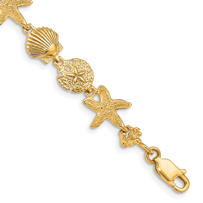14k Polished Assorted Sea Shell Theme 7.5 inch Bracelet