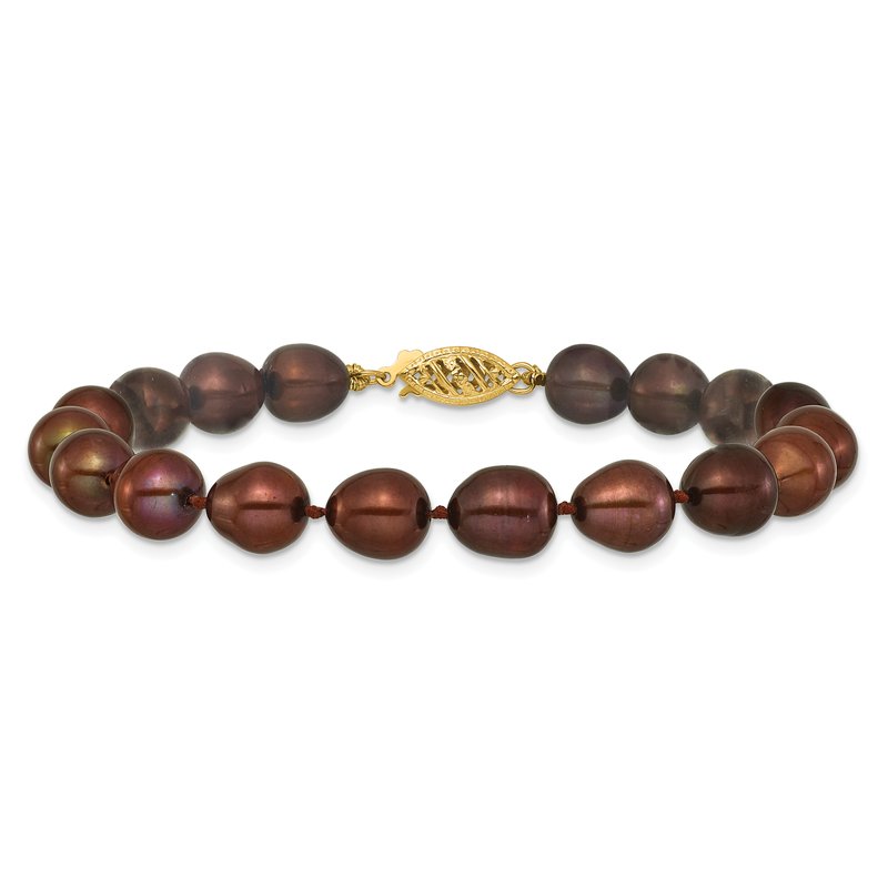 14k 7-8mm Brown Rice Freshwater Cultured Pearl 18 inch Necklace