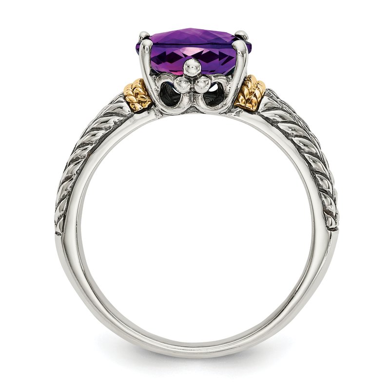 Sterling Silver with 14K Accent Antiqued Oval Amethyst Ring