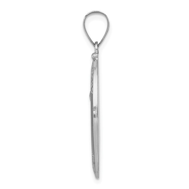 14k White Gold Polished and Satin Hollow St. Anthony Medal Oval Pendant
