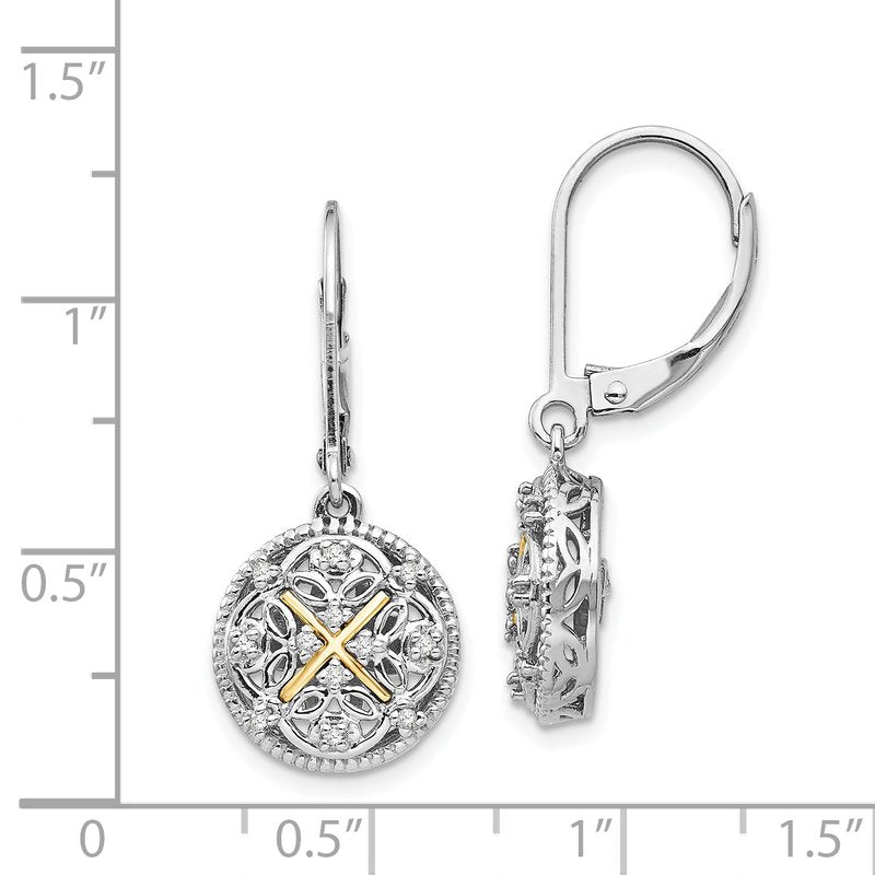 Sterling Silver Rhodium-plated with 14K Accent Diamond Leverback Dangle Vintage Earrings