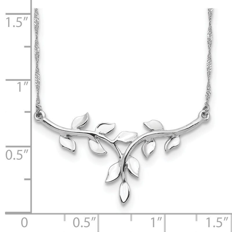 14K White Polished Leaves 17 inch Necklace