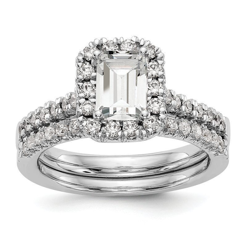 14K White Gold 1/4 carat Lab Grown Diamond VS+ F+ Semi-Mount Emerald Halo Engagement Ring