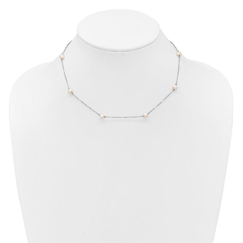 14k White Gold 4-5mm White Near-Round Freshwater Cultured Pearl 8-Station 16 inch Necklace