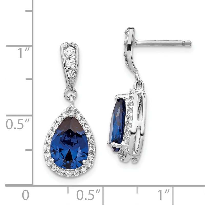 Sterling Silver Rhodium-plated Brilliant-cut Lab Created Dark Blue Spinel and Brilliant-cut White CZ Teardrop Post Dangle Earrings