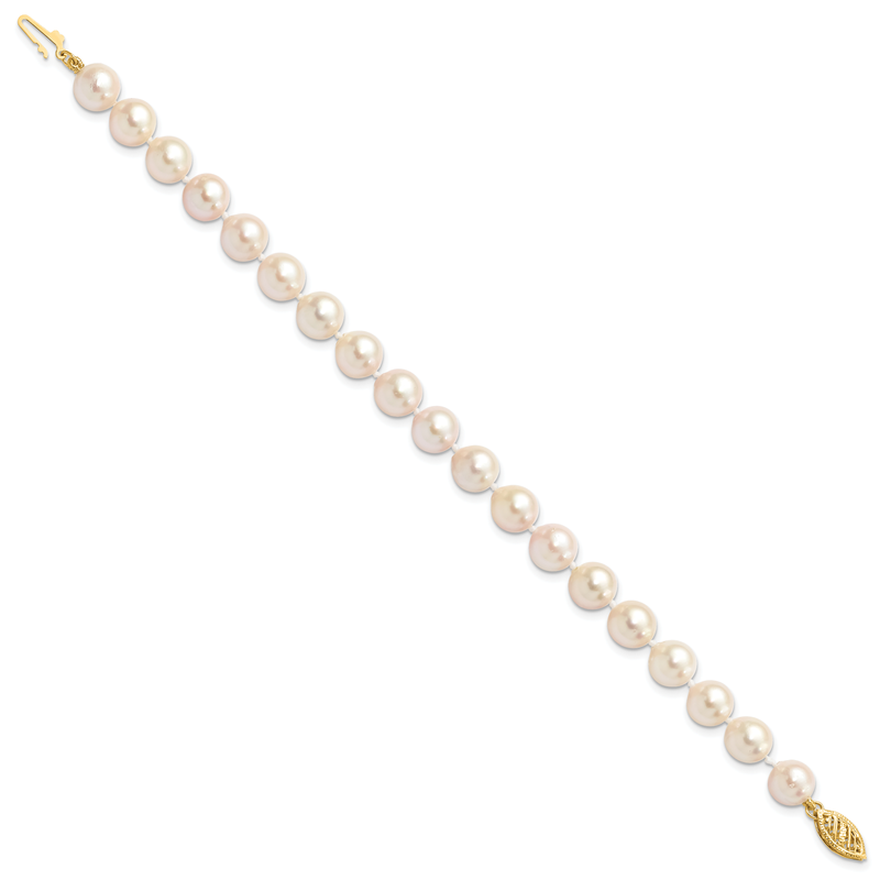14k 7-8mm White Round Akoya Saltwater Cultured Pearl 16 inch Necklace
