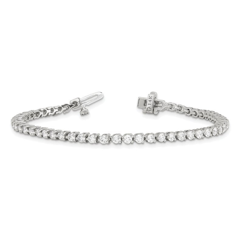 14k White Gold Complete 3.3 carat Round AAA Diamond 3-prong 7 inch Tennis Bracelet