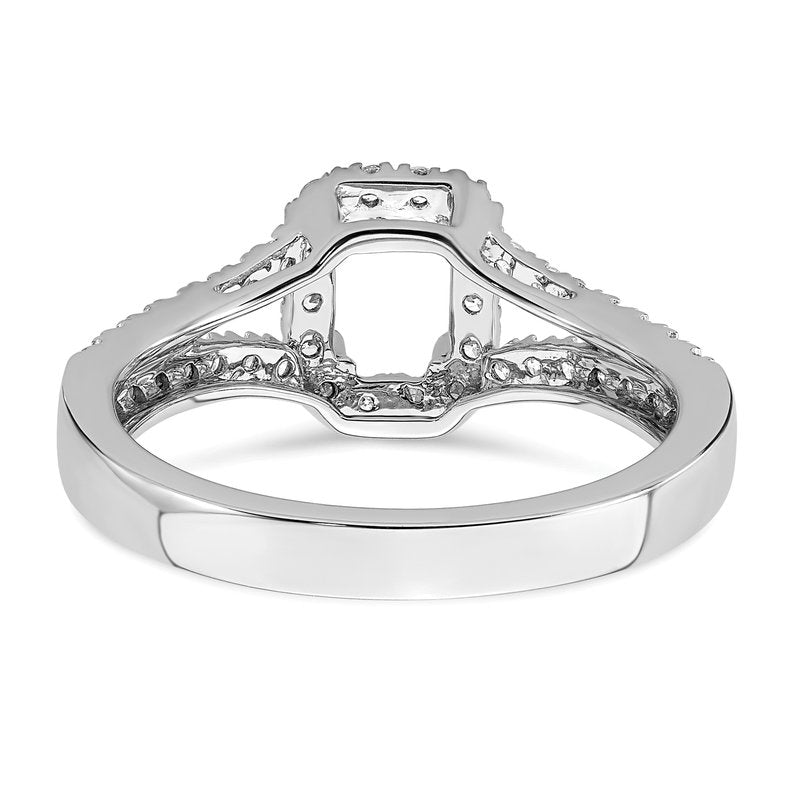 14K White Gold 3/8 carat Lab Grown Diamond VS+ F+ Semi-Mount Emerald Halo Engagement Ring
