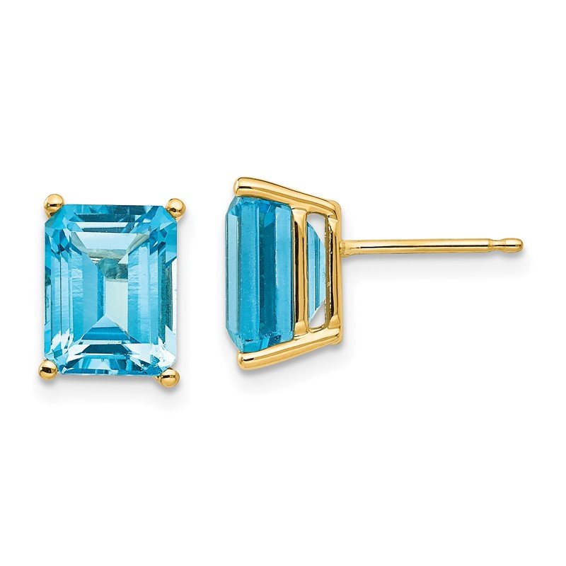 14k 9x7mm Emerald-Cut Blue Topaz Post Earrings