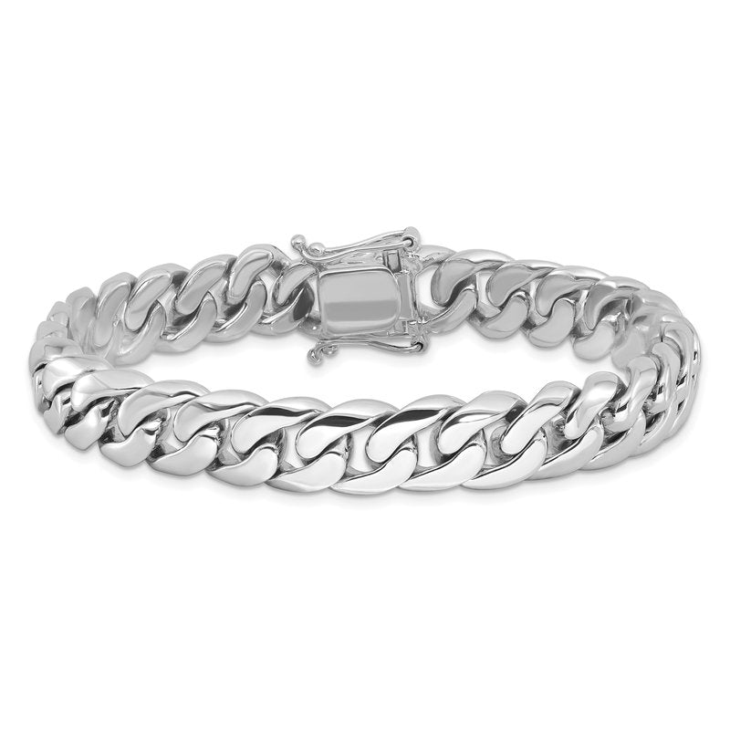 14K White Gold 20 inch 10.8mm Hand Polished Rounded Curb Link with Box Catch Clasp Chain
