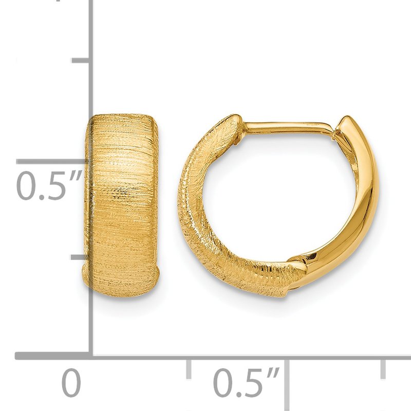 14K Polished and Textured Hinged Hoop Earrings