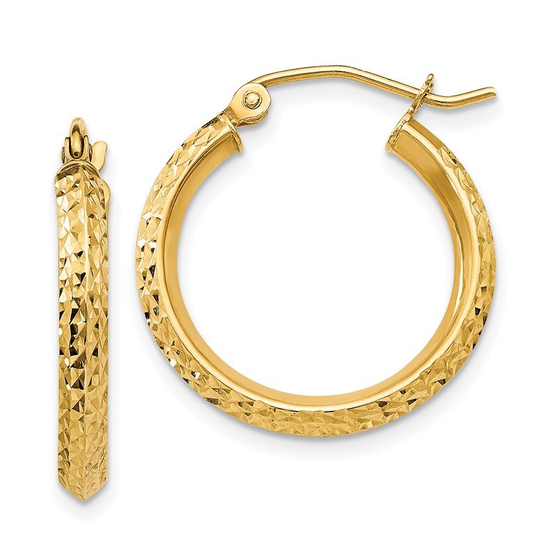 14K 2.5x20mm Knife-Edge Diamond-cut Tube Hoop Earrings