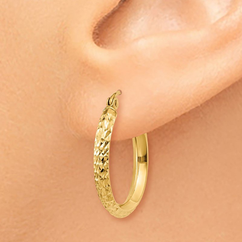 14K 2.5x20mm Knife-Edge Diamond-cut Tube Hoop Earrings