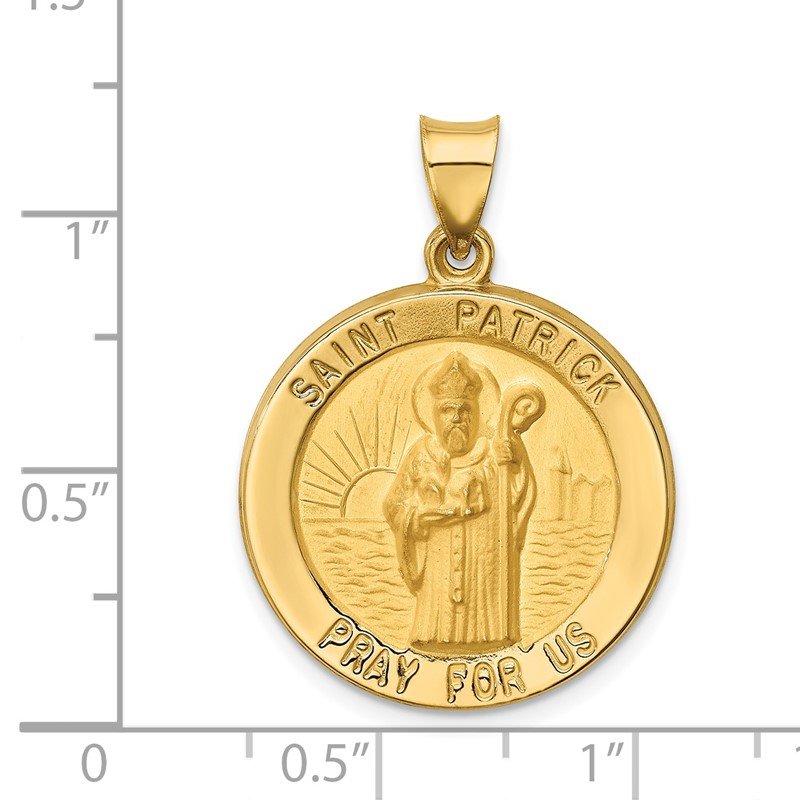 14k Polished and Satin Hollow Large St Patrick Medal Round Pendant