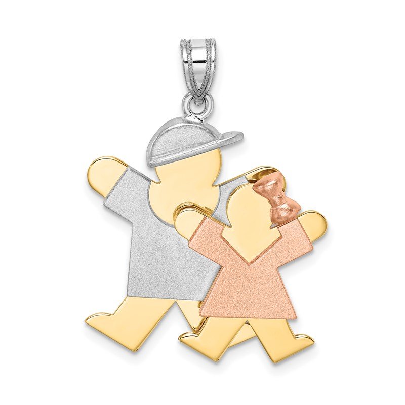 14k Tri-color The Kids Big Boy and Little Girl Engravable Joy Charm