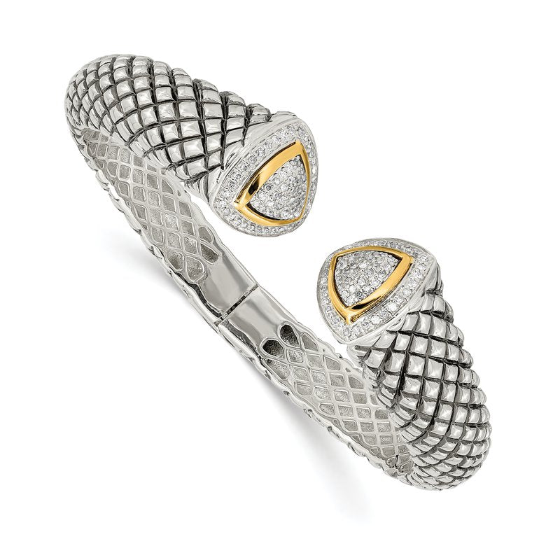 Sterling Silver with 14K Accent Antiqued 1/2 carat Diamond Hinged Cuff Bracelet
