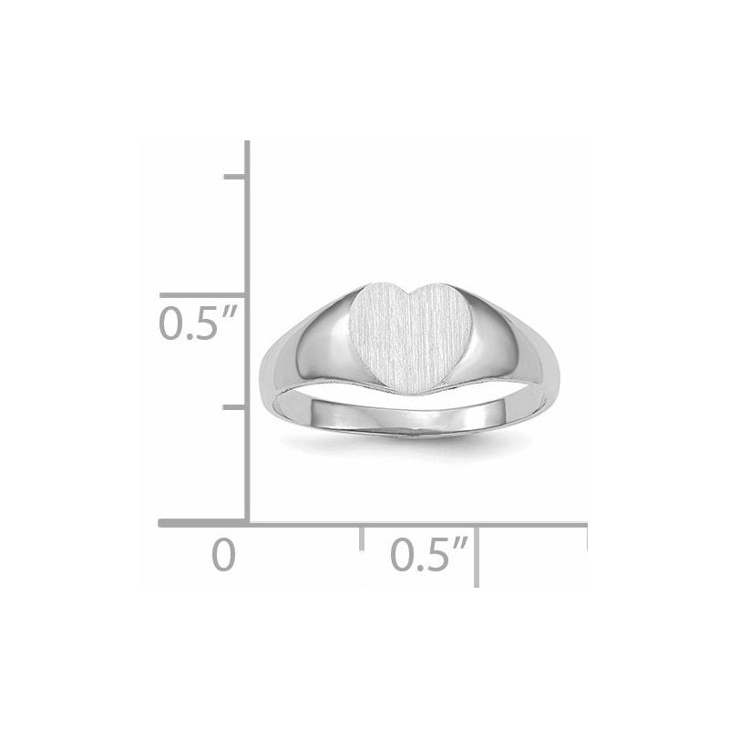 14k White Gold 7.0x9.5mm Closed Back Heart Signet Ring
