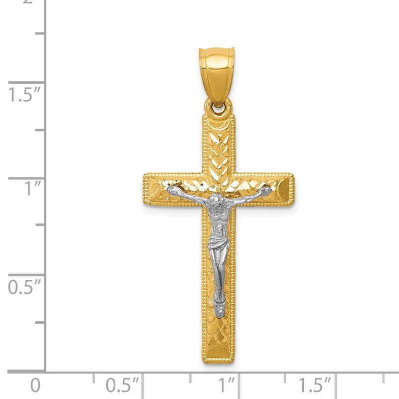 14k Two-tone Diamond Cut Crucifix Pendant