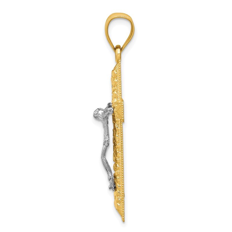 14k Two-tone Diamond Cut Crucifix Pendant