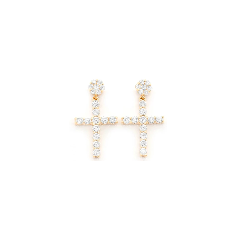 Dangling One Row Cross Stud Earrings 14K