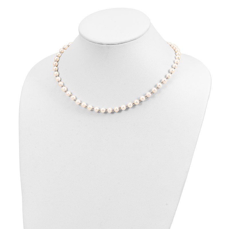 14k White Gold 6-7mm White Near-Round Freshwater Cultured Pearl Beaded 18 inch Necklace