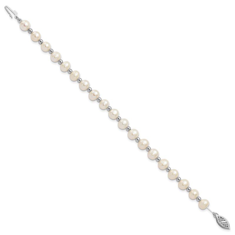 14k White Gold 6-7mm White Near-Round Freshwater Cultured Pearl Beaded 18 inch Necklace