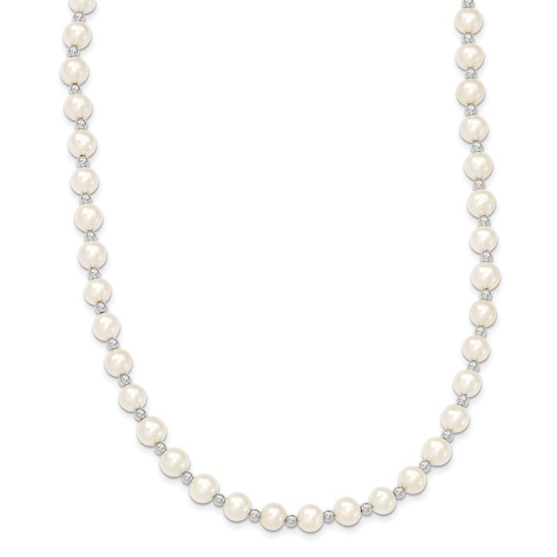 14k White Gold 6-7mm White Near-Round Freshwater Cultured Pearl Beaded 18 inch Necklace