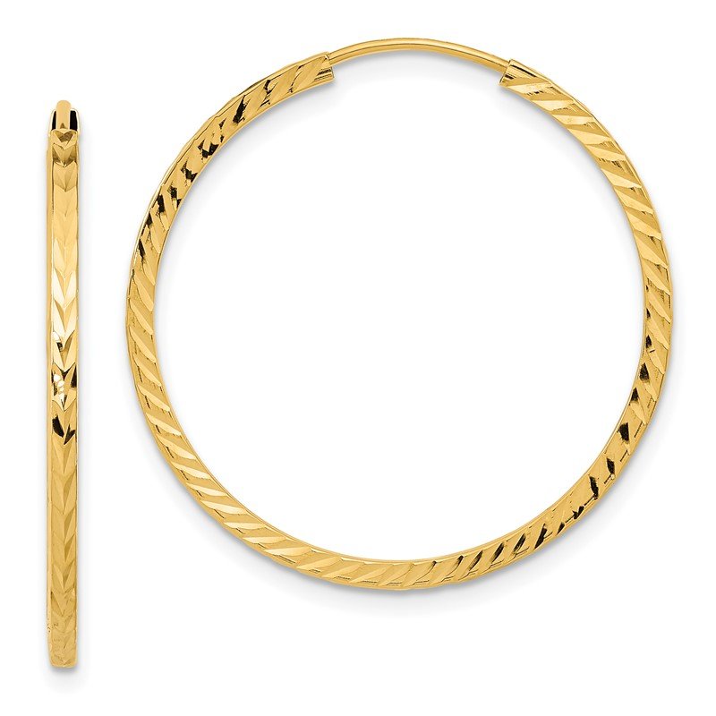 14k 1.35x30mm Diamond-cut Square-Tube Endless Hoop Earrings