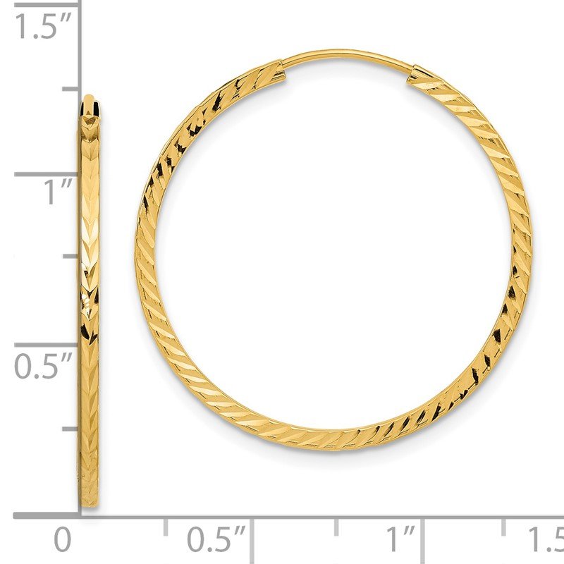 14k 1.35x30mm Diamond-cut Square-Tube Endless Hoop Earrings