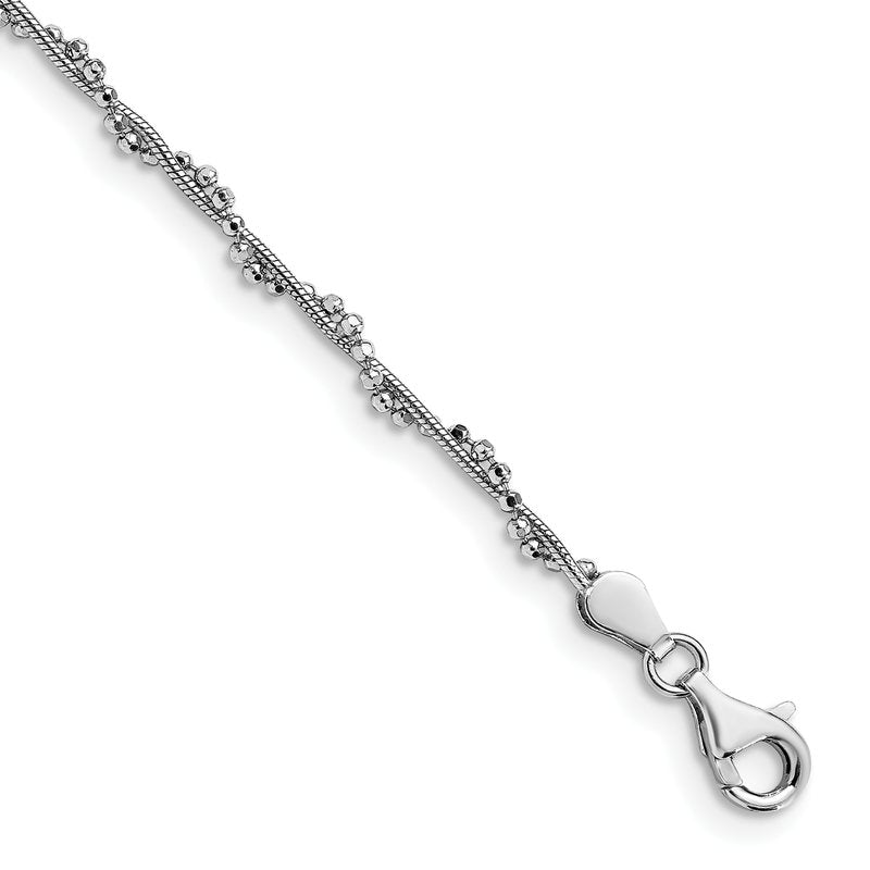 Sterling Silver Rhodium-plated Twist 9 inch Plus 1 inch Extender - Total 10 inch Anklet