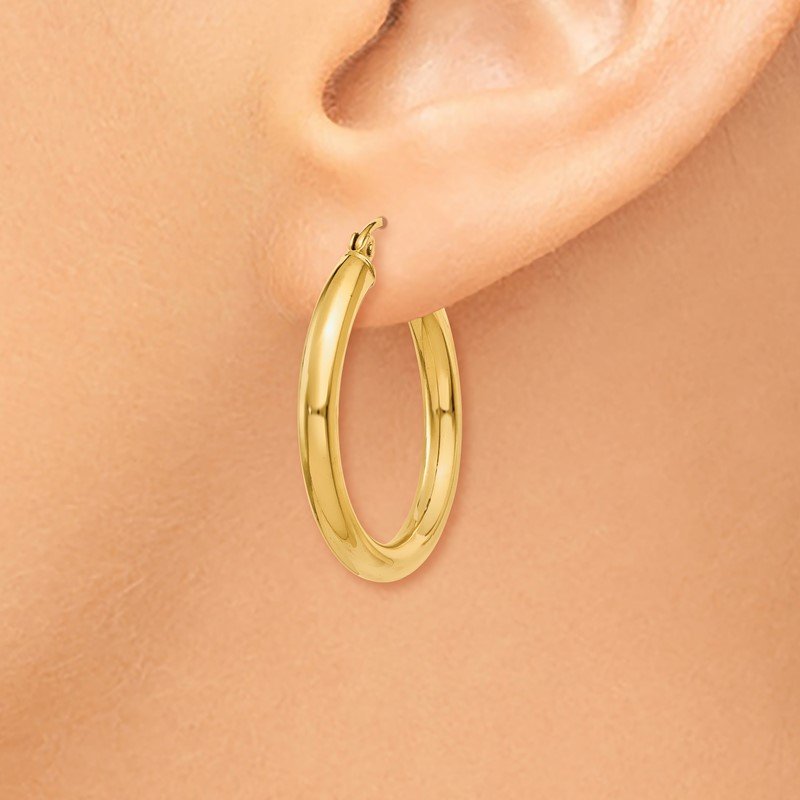 14k 3x25mm Polished Lightweight Tube Hoop Earrings