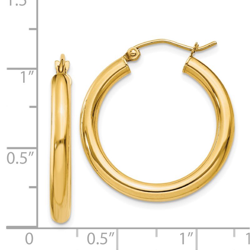 14k 3x25mm Polished Lightweight Tube Hoop Earrings