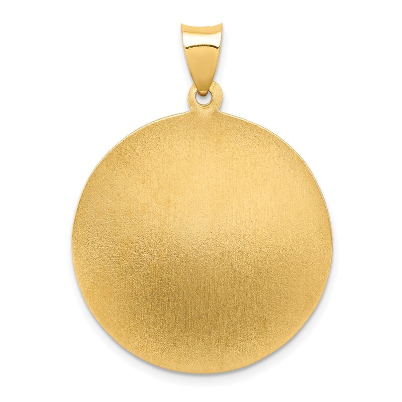 14k Polished and Satin Hollow Large St. Michael Medal Round Pendant