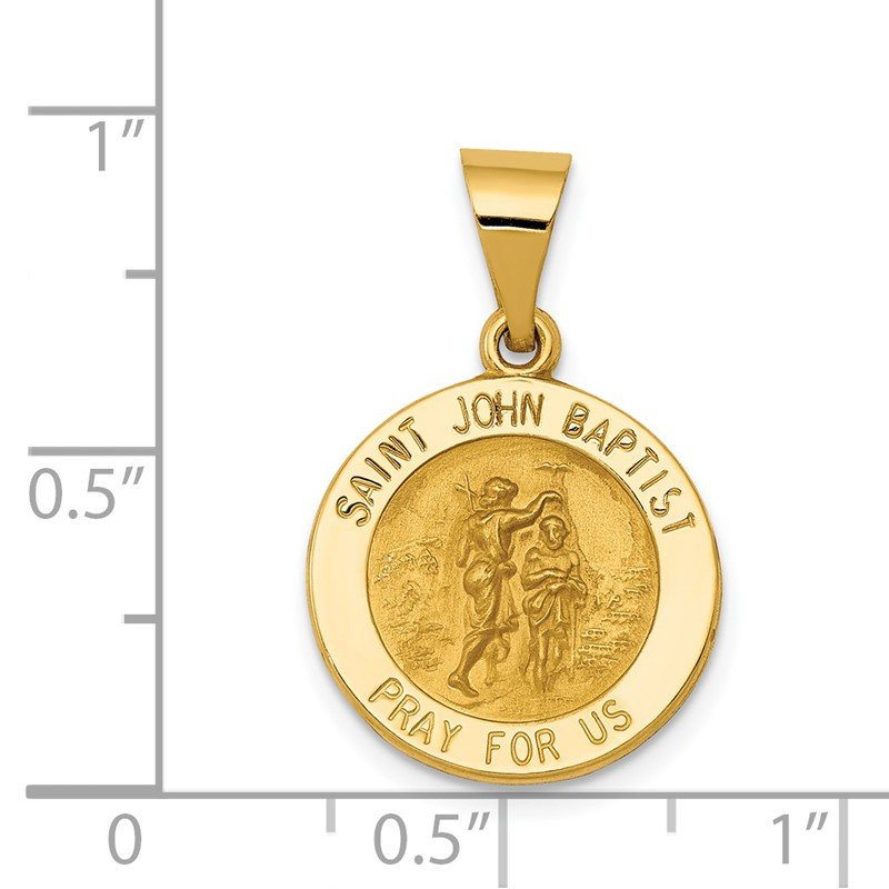 14k Polished and Satin Hollow St John the Baptist Medal Round Pendant