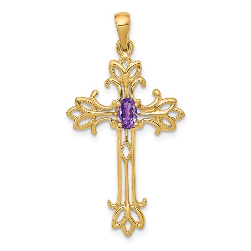 14k 5x3mm Oval Amethyst Cross Pendant