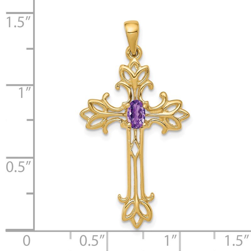 14k 5x3mm Oval Amethyst Cross Pendant