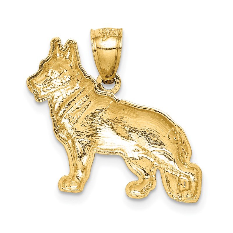 14K Satin Diamond-cut German Shepherd Dog Pendant