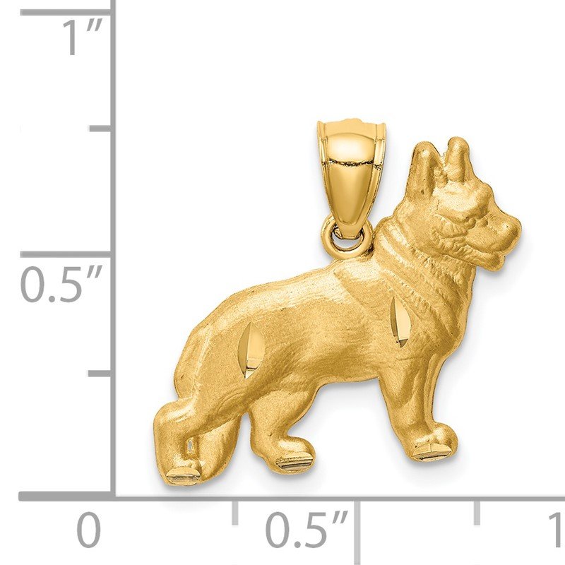 14K Satin Diamond-cut German Shepherd Dog Pendant